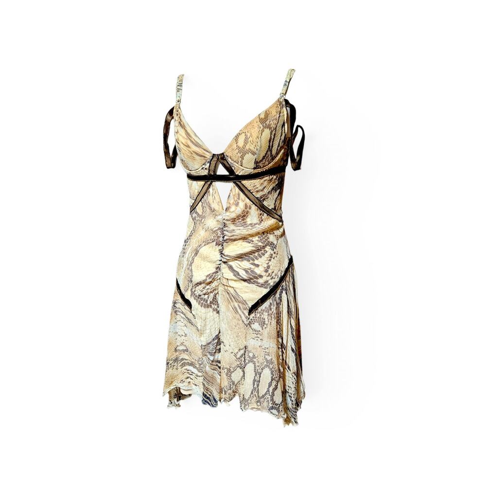 Y2k Just Cavalli Silk Snakeskin Print Mini Dress Keyhole - Size 42 (Small)